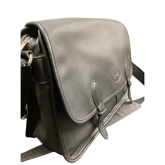 Vintage Longchamp Bag Unisex One Size Pebbled Leather Messenger Bag Black - Picture 2 of 10